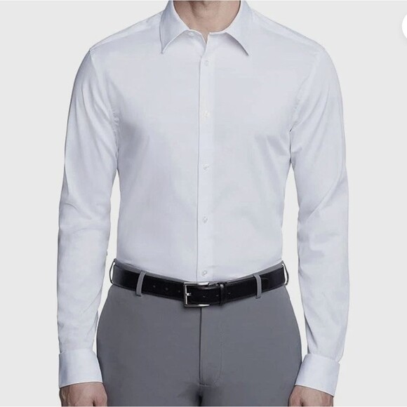 Calvin Klein Dress Shirt Mens Size 17 36/37 XLT White Cotton Slim Fit Non-Iron - Picture 1 of 4